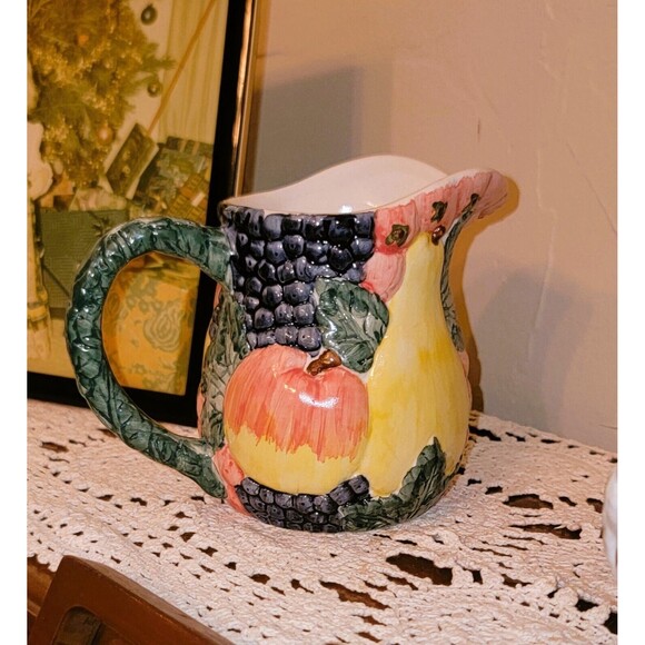 High Relief Pottery Creamer Colorful Farm Fruits Veg 80s 90s FLOWERS INC. VTG - Picture 12 of 14